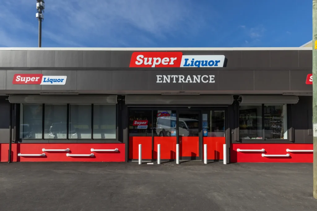 Completed Super Liquor retail store fit-out in red and grey